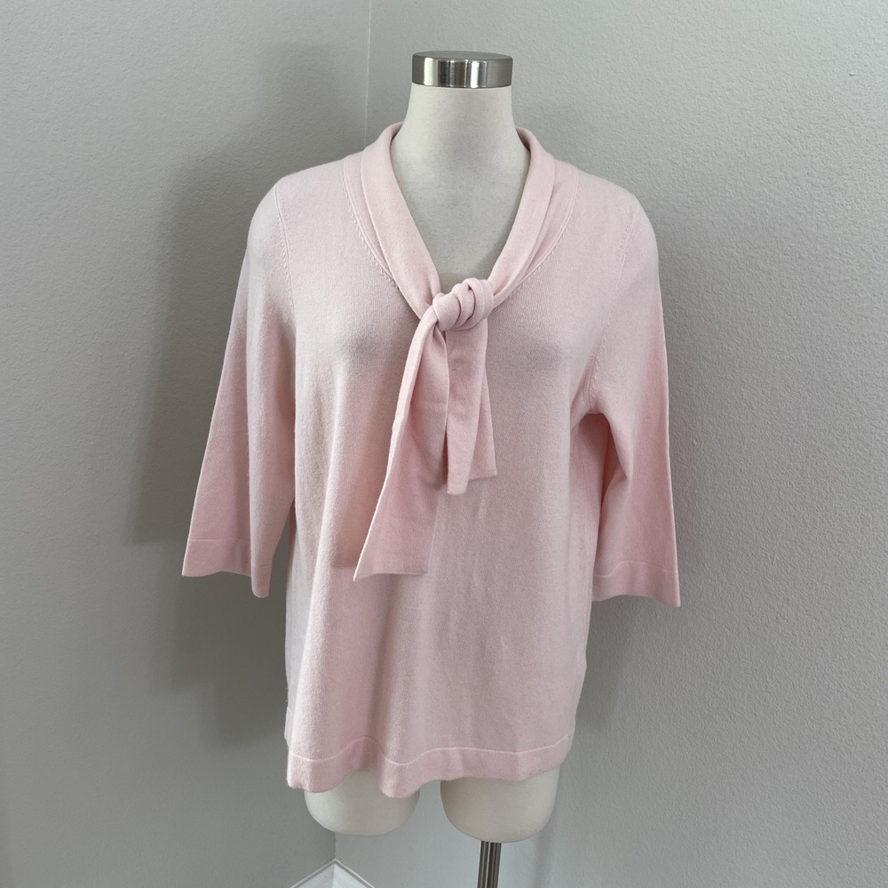 Boden Sweater Womens 14 Pink Bow Tie Neck 3/4 Sleeve Wool Cashmere‎ Blend Knit